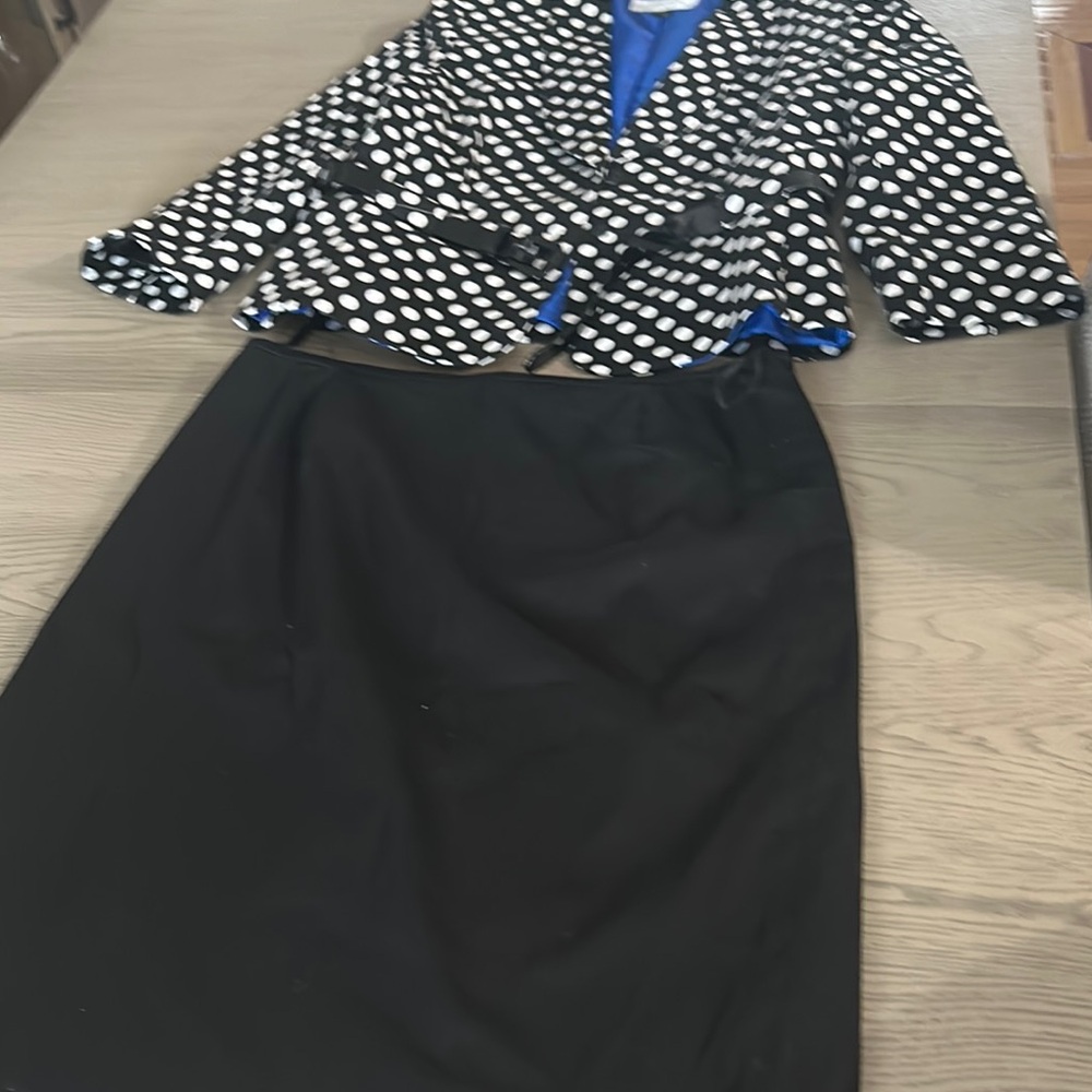 Tahari Black Polka Dot Jacket and Skirt Set